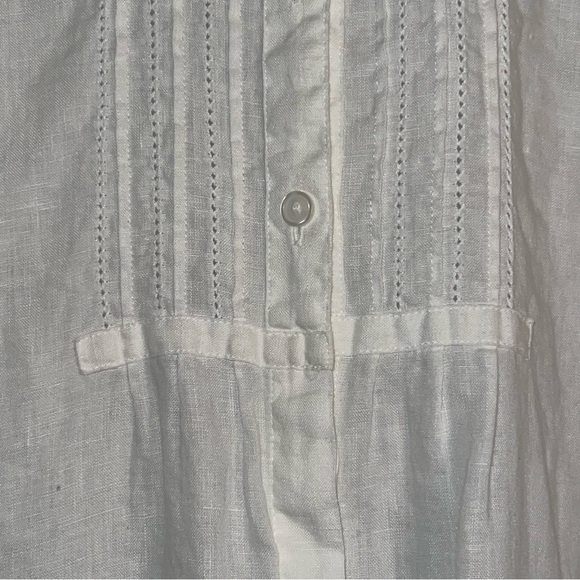 L.L.Bean White Linen Tuxedo Bib Band Collar Button Up Contemporary Prairie Top M - Picture 5 of 16